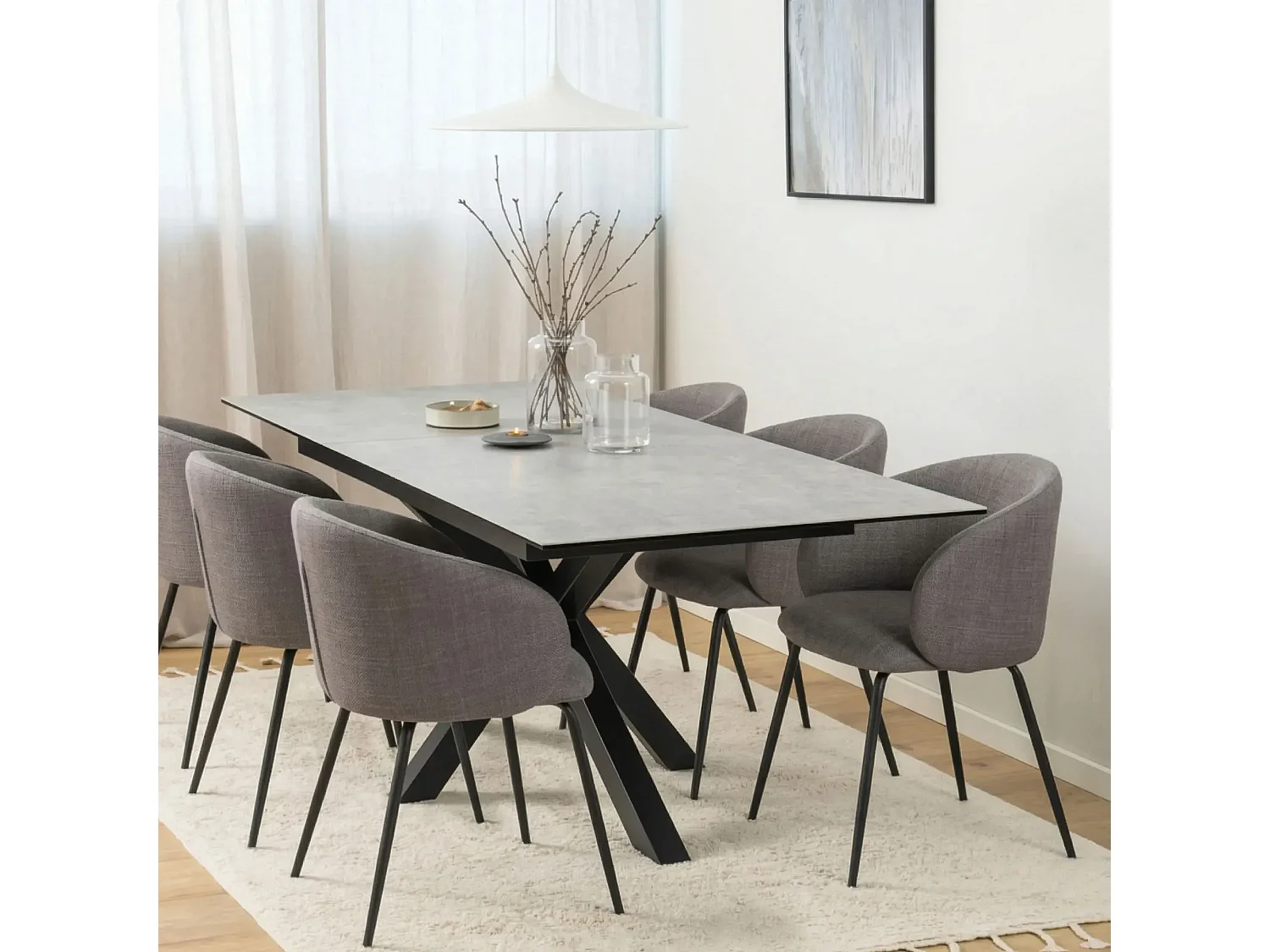 Sky eetkamertafel 90x168/210cm met 1 extra plaat grijs.