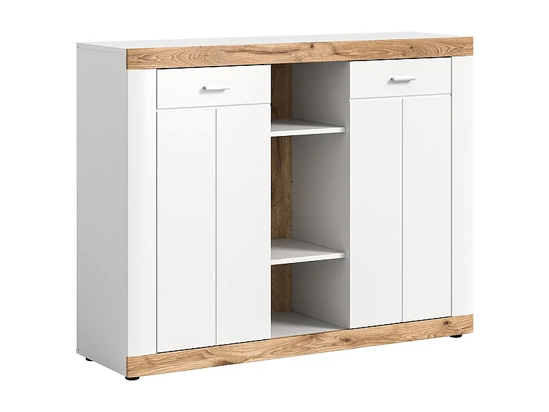 Laredo buffet 2 portes, 2 tablettes mat blanc,chêne décor,blanc.