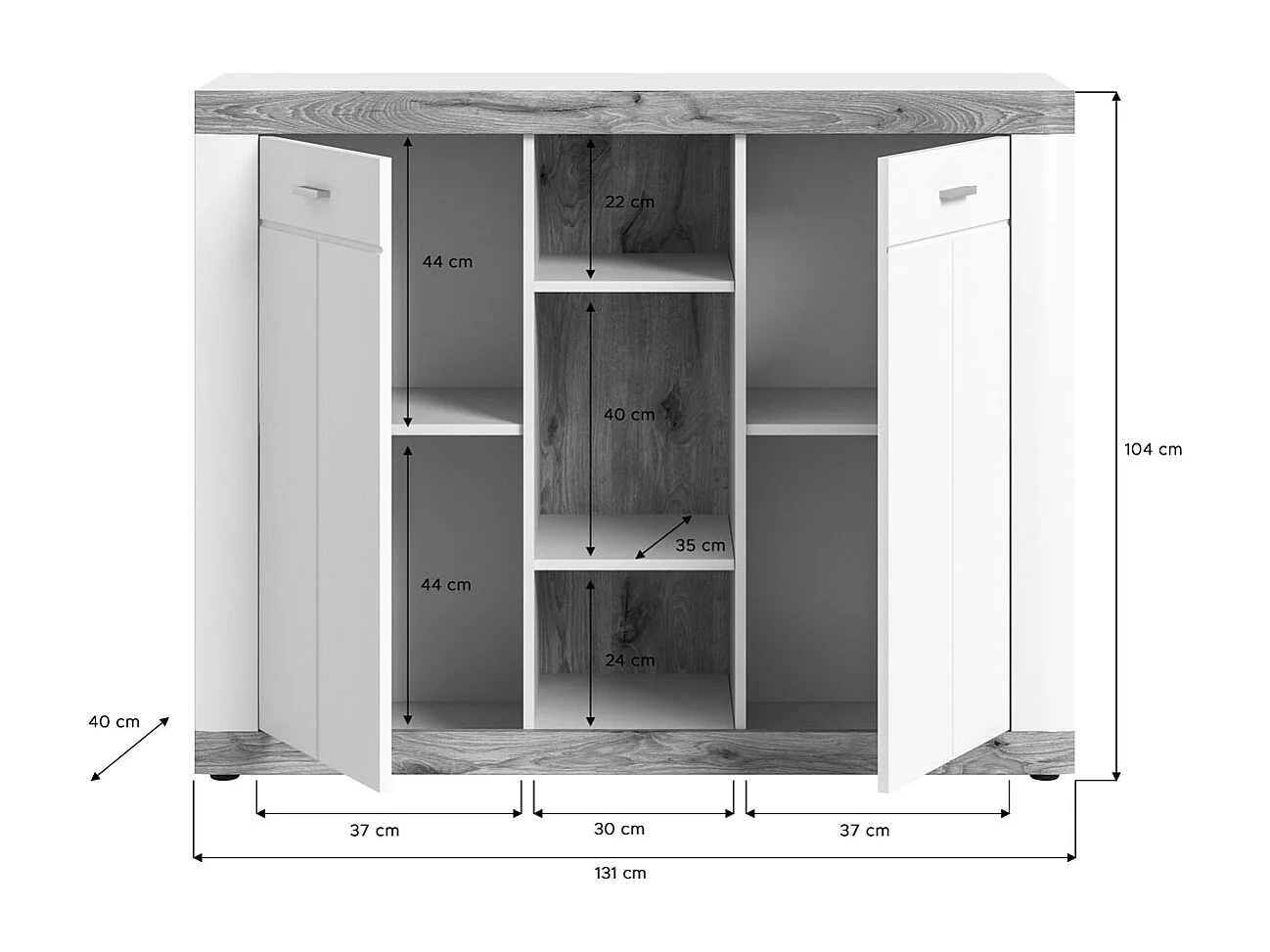 Laredo Sideboard 2 Türen, 2 Ablagen matt weiß,Eiche dekor,weiß.