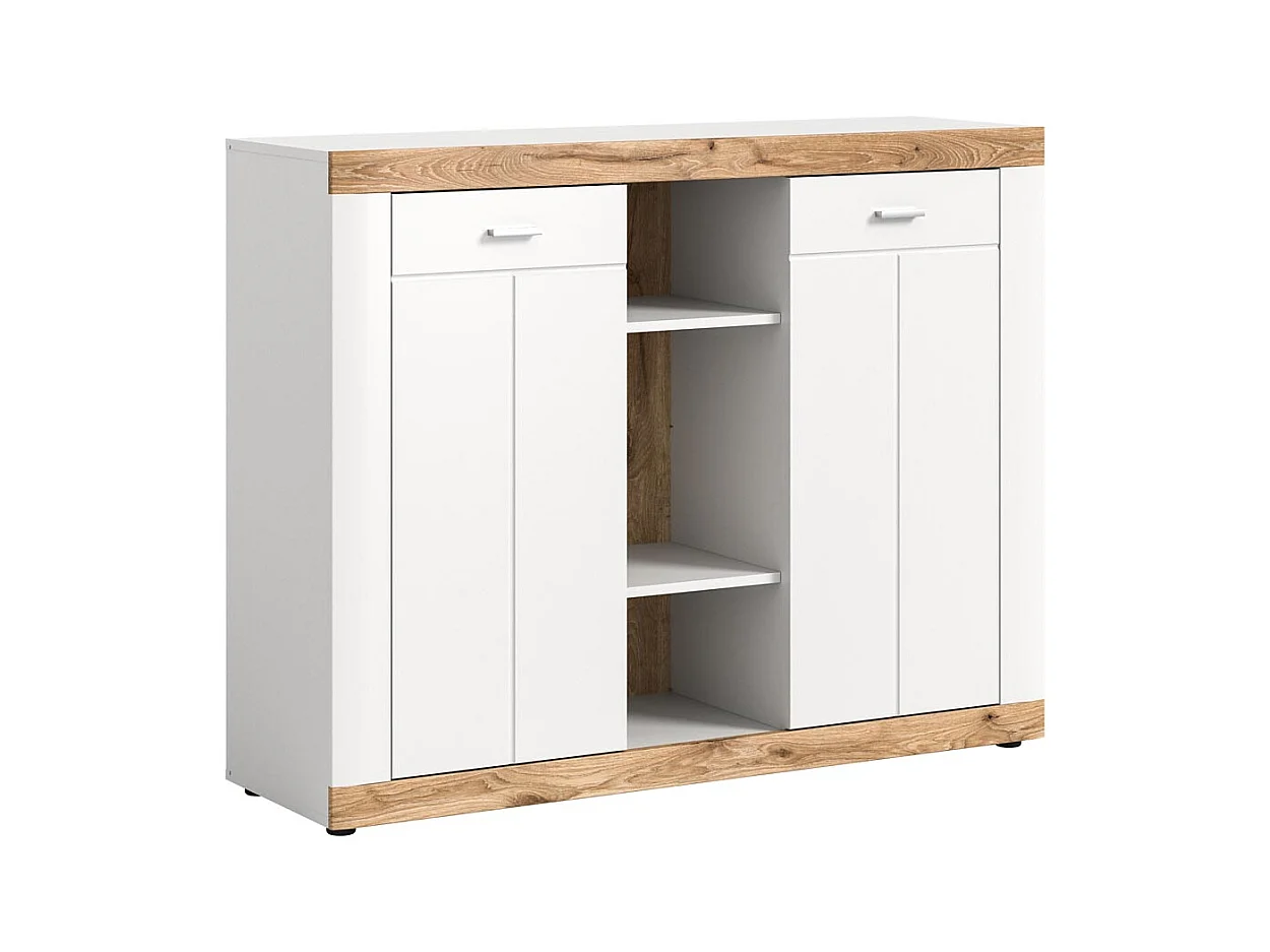 Laredo dressoir 2 deuren, 2 planken mat wit,eik decor,wit.