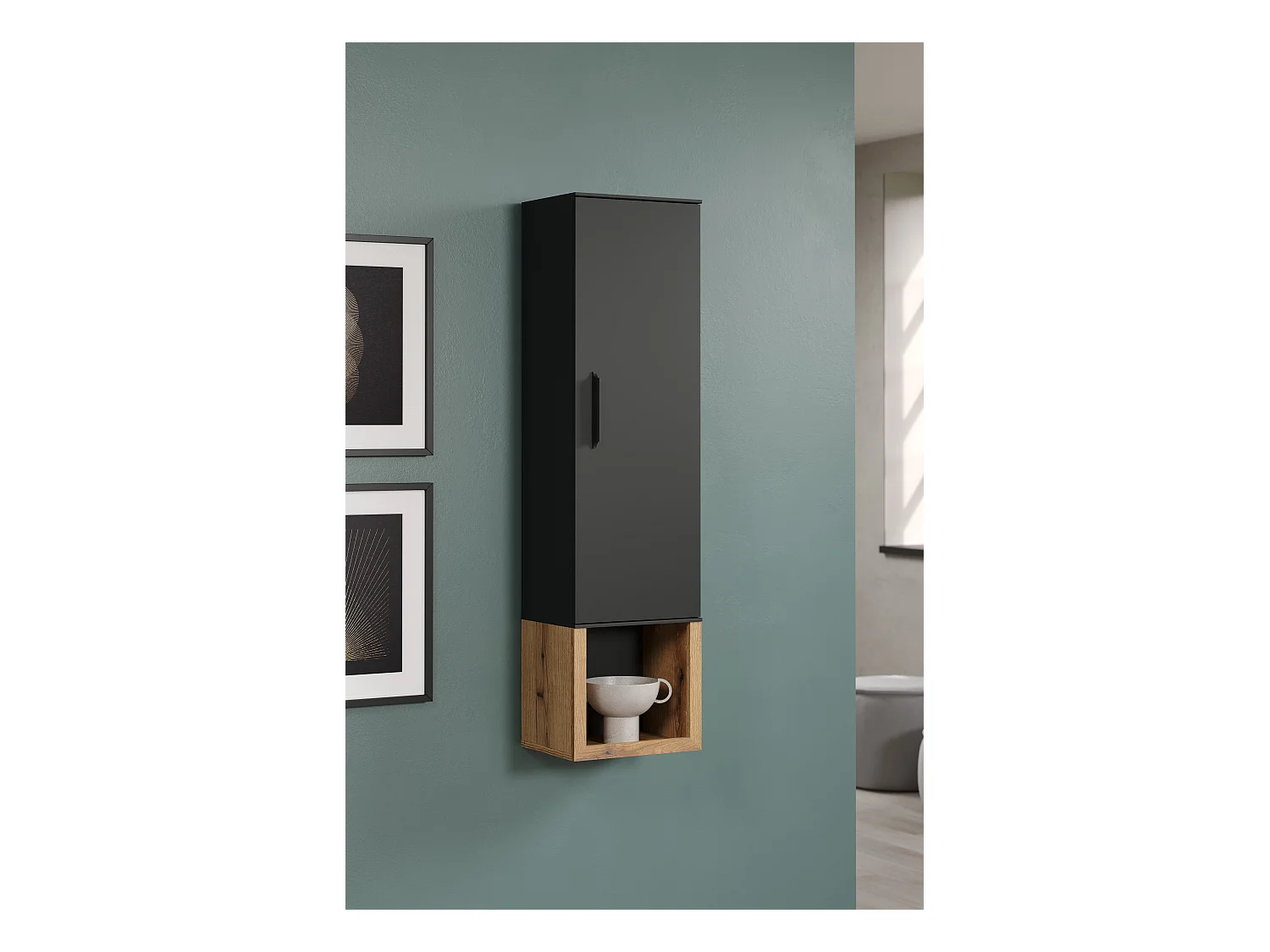 Vitrine murale en gris et chêne Evoke Lunix 35cm
