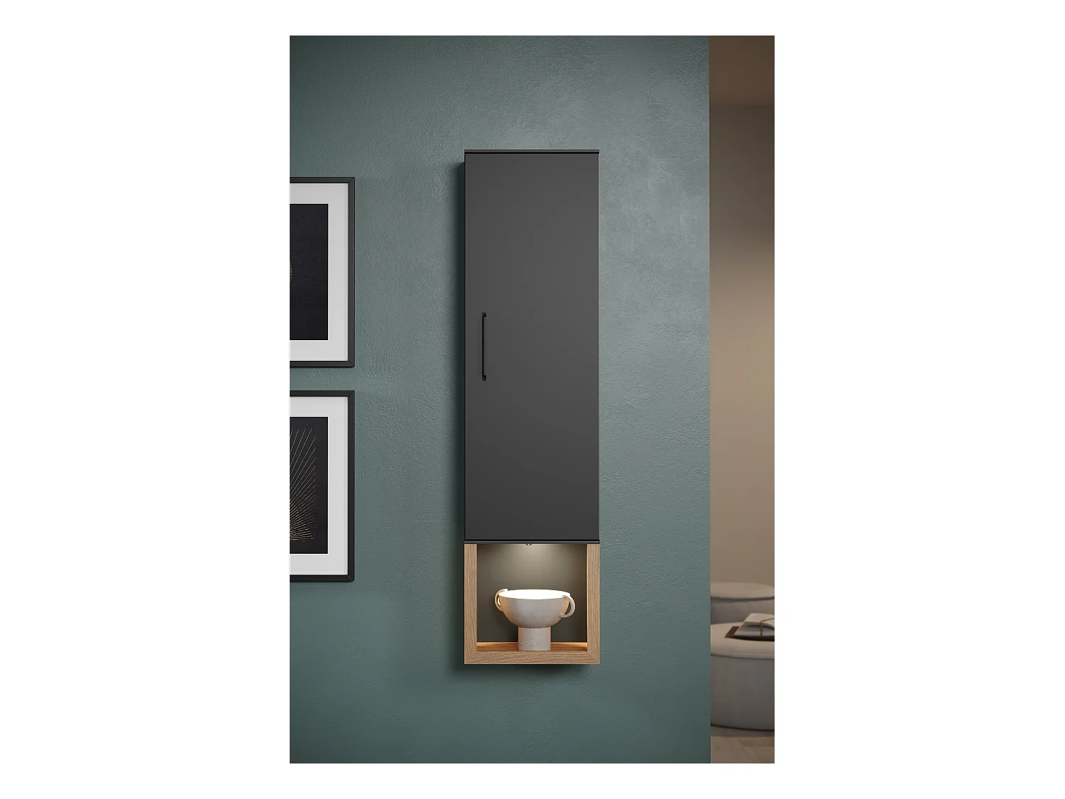 Vitrine murale en gris et chêne Evoke Lunix 35cm