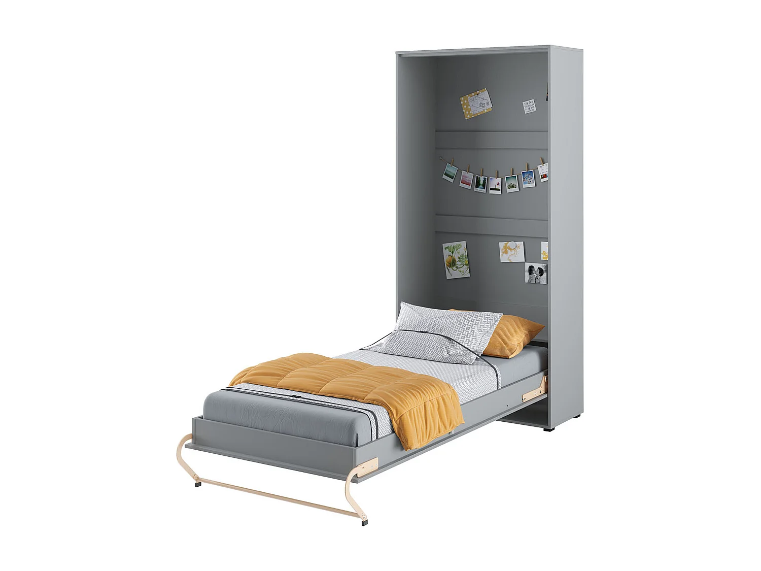 Lenart Armoire Lit escamotable Vertical 90x200 cm Gris Lit Rabattable Lit Mural Consus pro