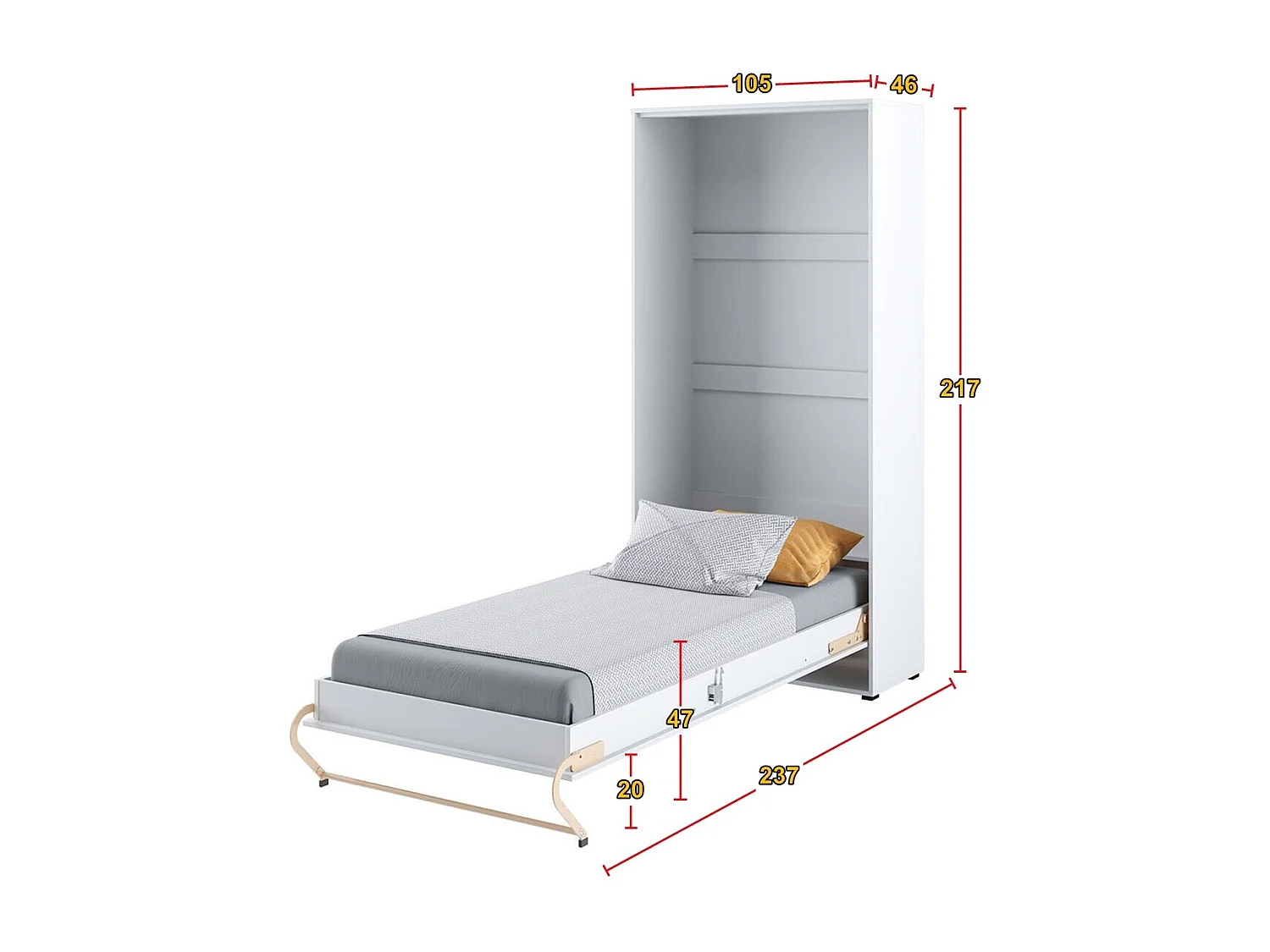 Lenart Armoire Lit escamotable Vertical 90x200 cm Gris Lit Rabattable Lit Mural Consus pro