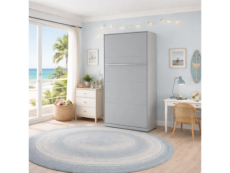 Lenart Armoire Lit escamotable Vertical 90x200 cm Gris Lit Rabattable Lit Mural Consus pro