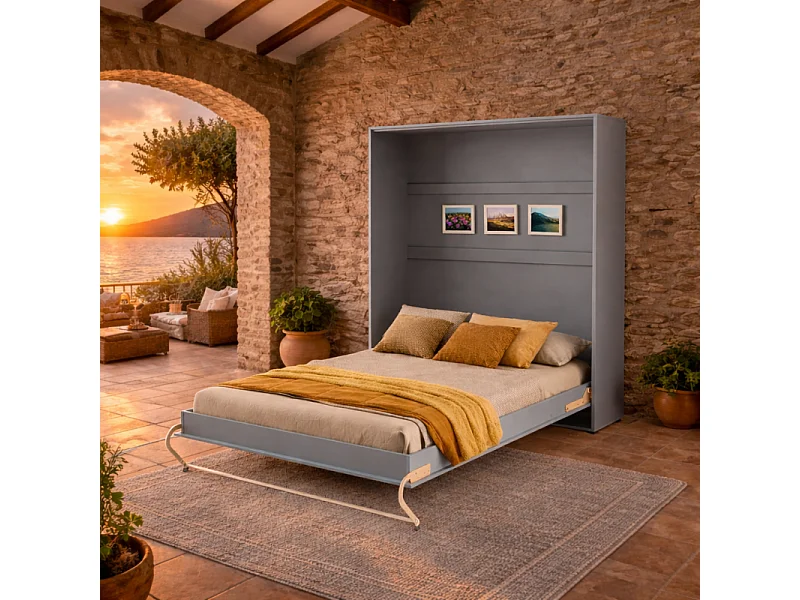 Lenart Armoire Lit escamotable Vertical 120x200cm Gris Lit Rabattable Lit Mural Consus pro