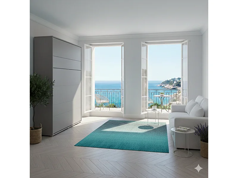 Lenart Lit escamotable Vertical 160x200cm Matelas inclus Gris Lit Rabattable"Consus"