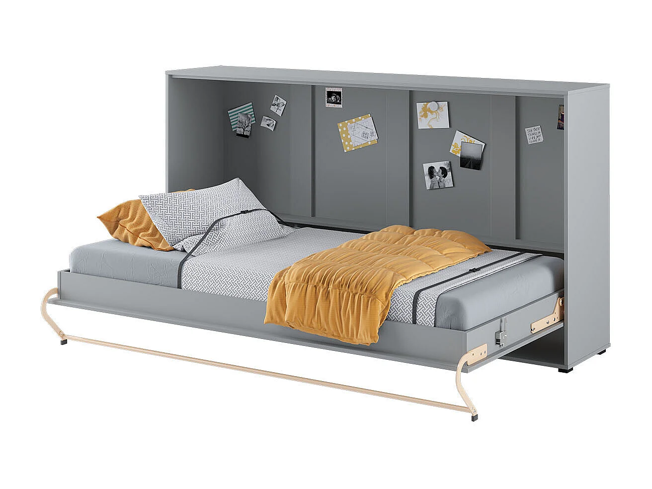 Lenart Armoire Lit escamotable Horizontal 90x200 cm Gris Lit Rabattable Lit Mural Consus pro