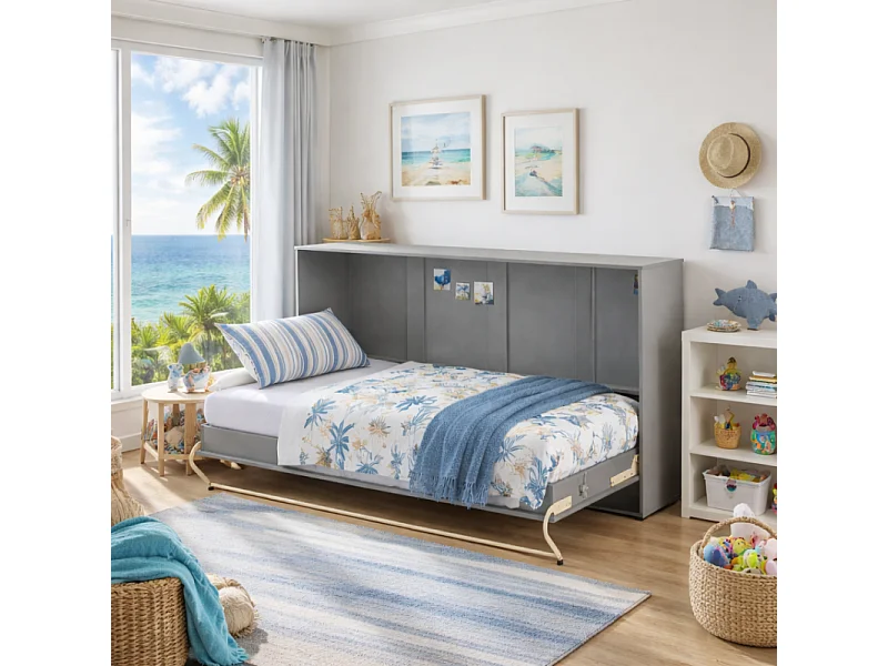 Lenart Armoire Lit escamotable Horizontal 90x200 cm Gris Lit Rabattable Lit Mural Consus pro