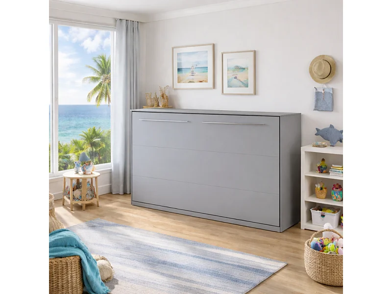 Lenart Armoire Lit escamotable Horizontal 90x200 cm Gris Lit Rabattable Lit Mural Consus pro