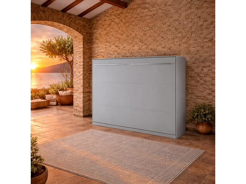 Lenart Armoire Lit escamotable Horizontal 120x200 cm Gris Lit Rabattable Lit Mural Consus pro