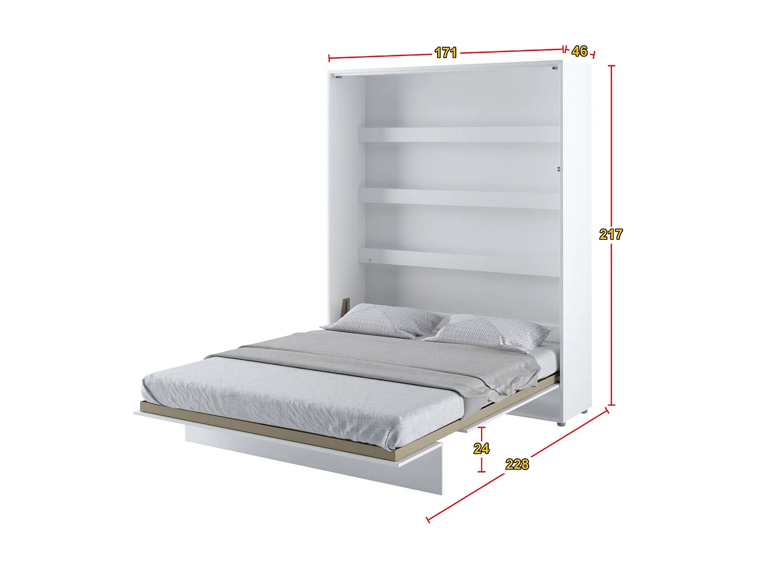 Lenart Armoire Lit escamotable Vertical 160x200 cm Gris Lit Rabattable Lit Mural"Consus"