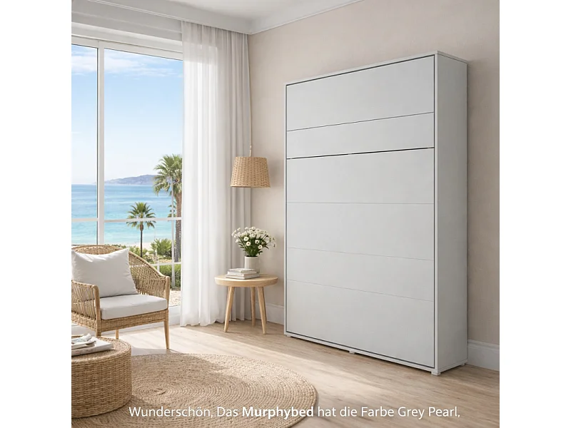 Lenart Armoire Lit escamotable Vertical 160x200 cm Gris Lit Rabattable Lit Mural"Consus"