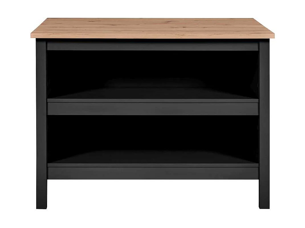 Helina buffet îlot de cuisine, 2 tablettes noir,chêne décor.
