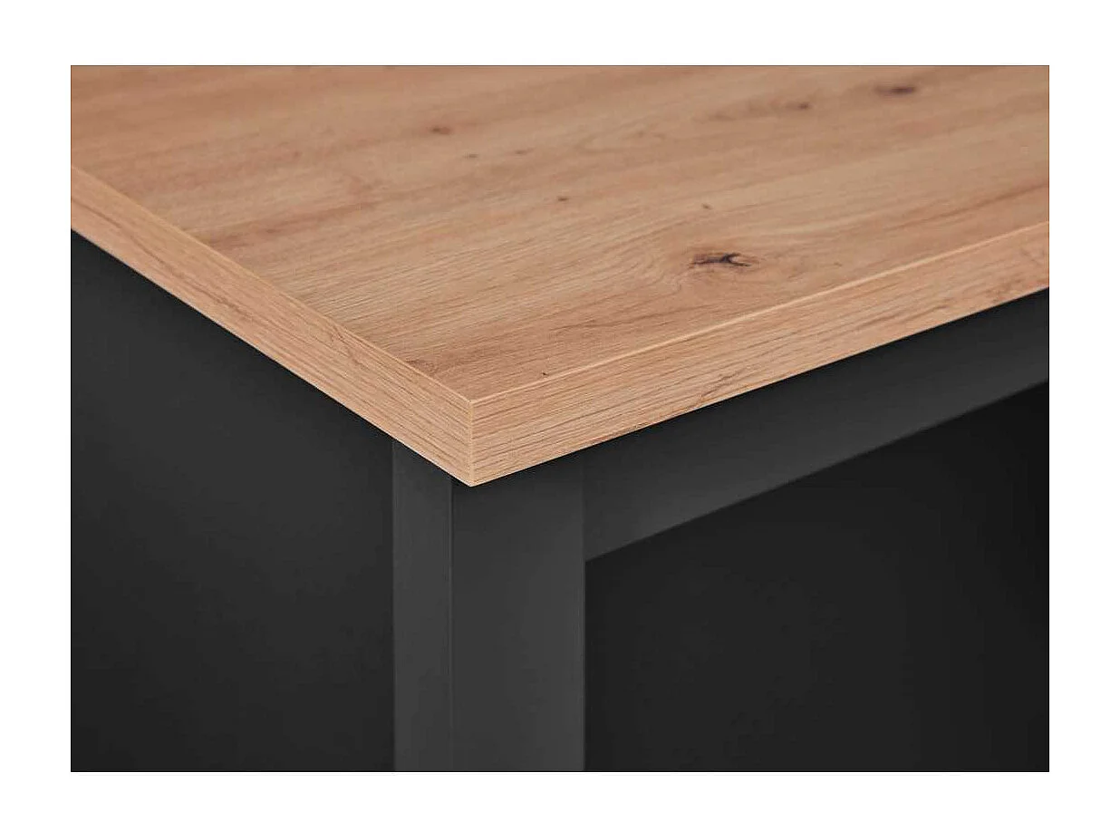 Helina buffet îlot de cuisine, 2 tablettes noir,chêne décor.