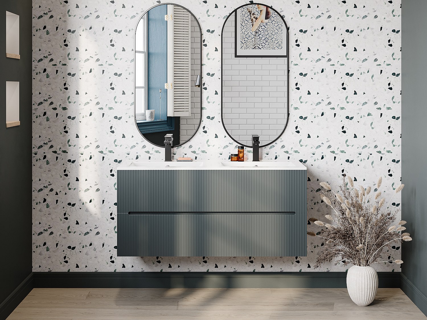 Waschbeckenunterschrank hängend - 120 cm - Grau gerippt - PAVANI günstig online kaufen