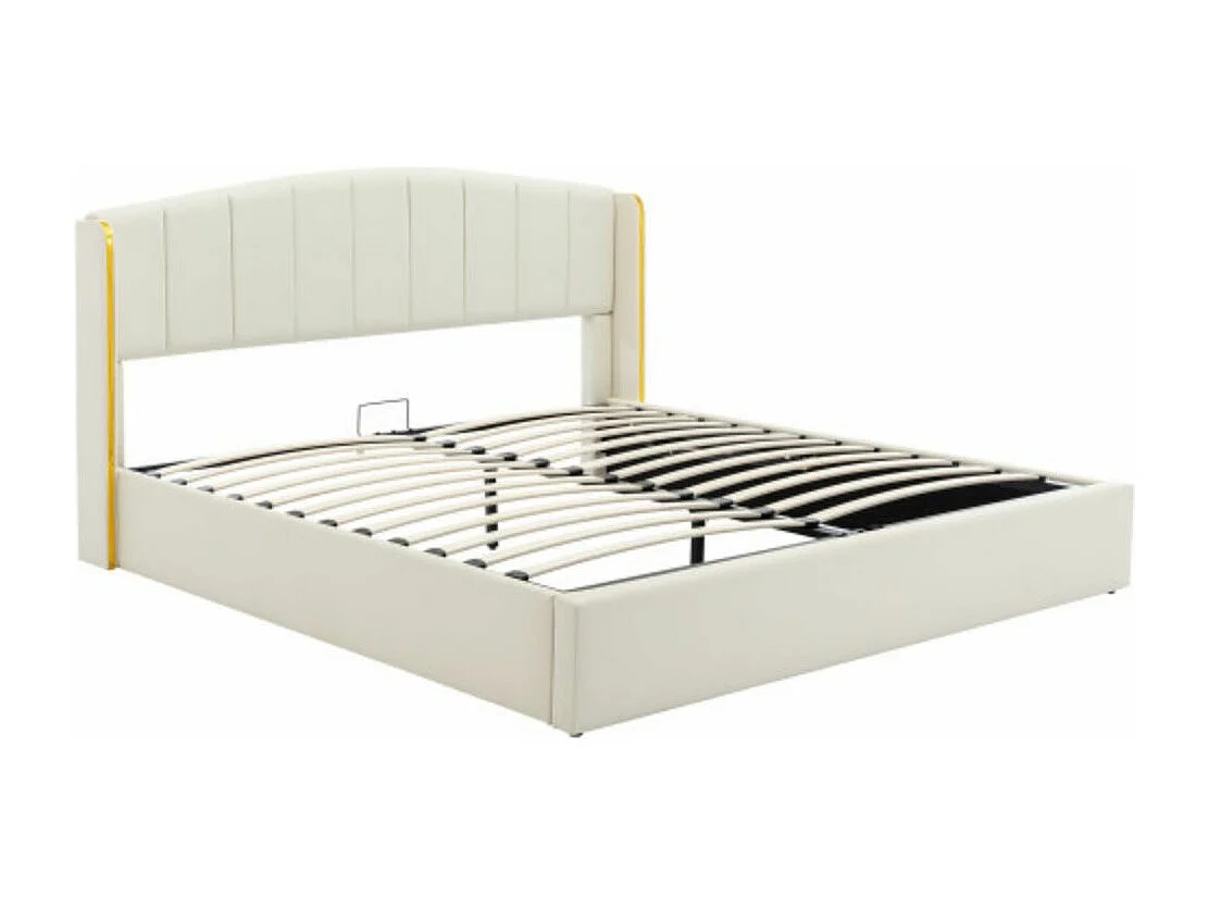 Elegant gestoffeerd bed 160*200 met ontwerp van gouden randkussen