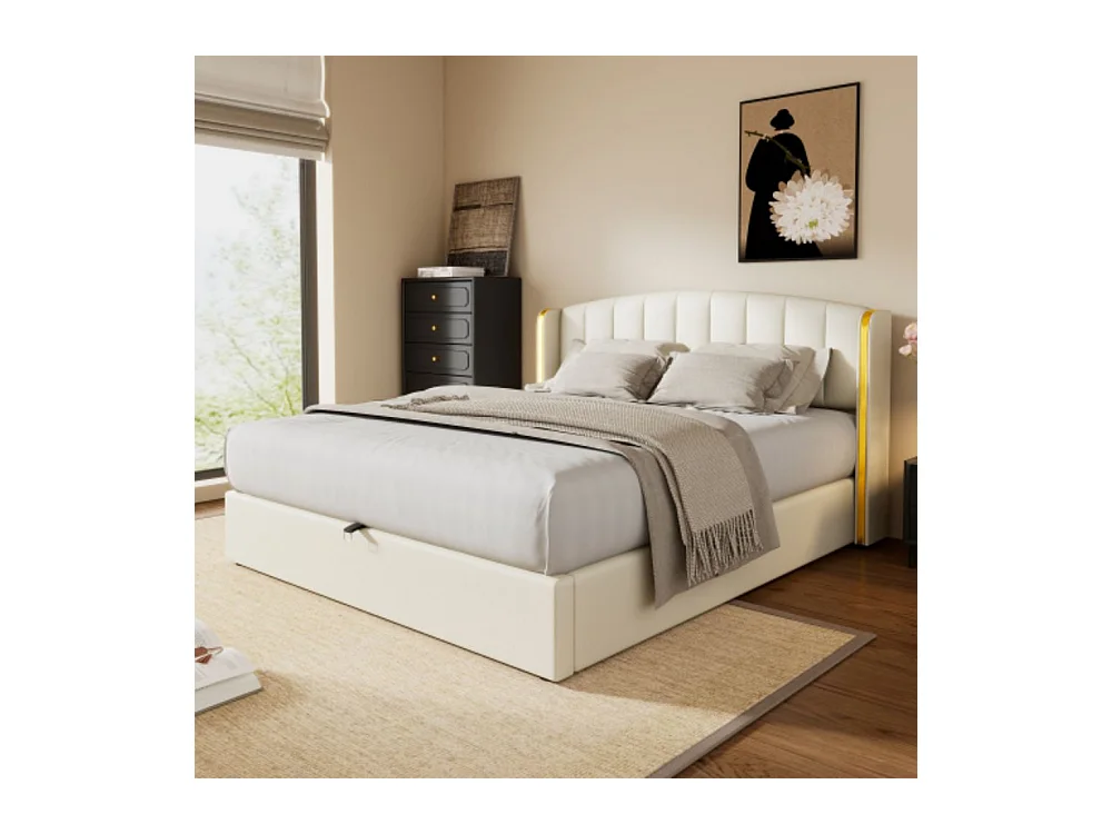 Elegant gestoffeerd bed 160*200 met ontwerp van gouden randkussen