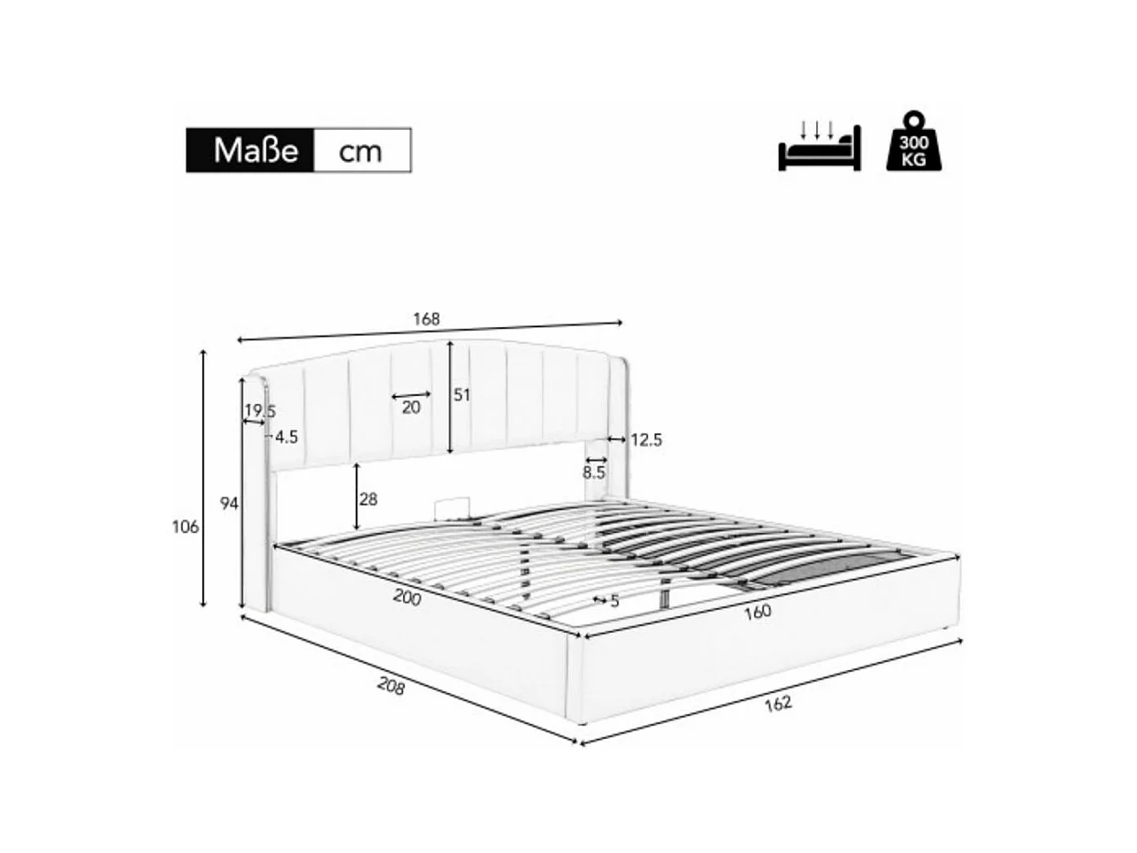 Elegant gestoffeerd bed 160*200 met ontwerp van gouden randkussen