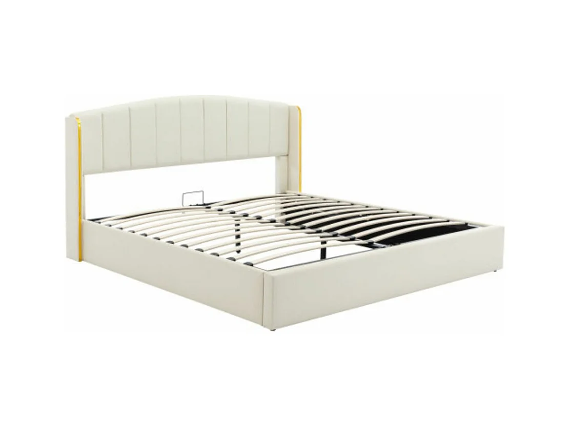Lit rembourré élégant 160*200 avec design d'oreiller à rebords dorés