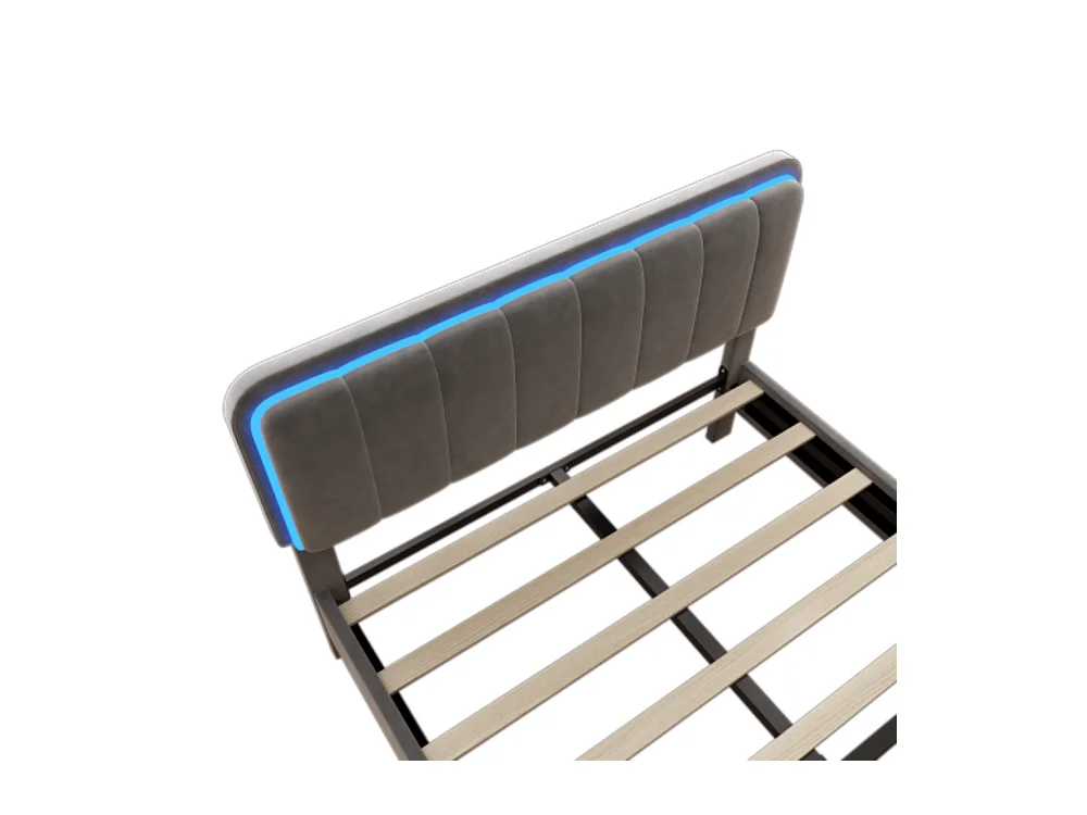 Lit rembourré 140*200 avec table de chevet à LED changeante de couleur, gris