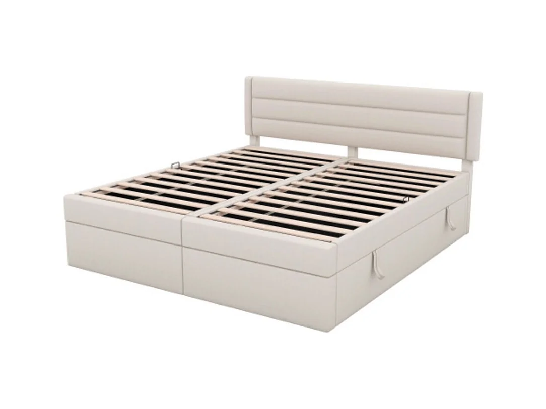 Gewatteerd bed van 180*200 cm, met opbergruimte, beige.