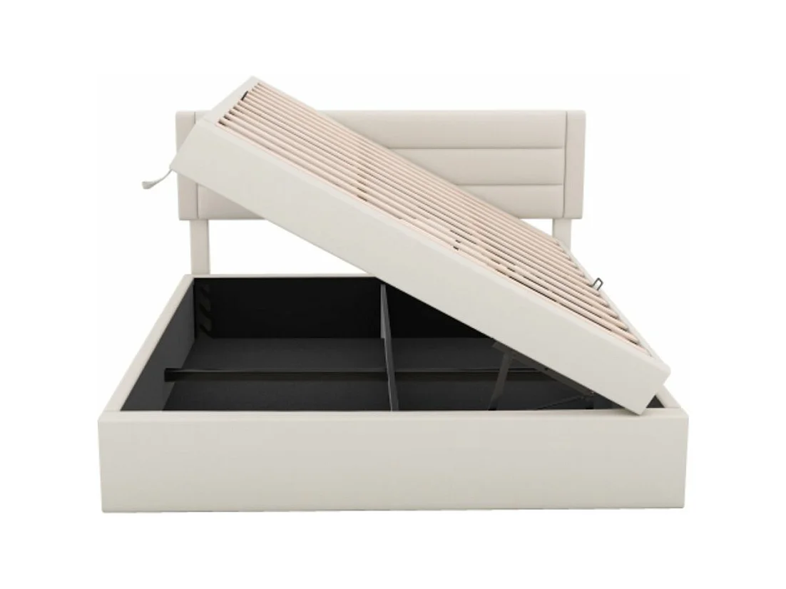 Gewatteerd bed van 140*200cm, beige, met ingebouwde opbergruimte.