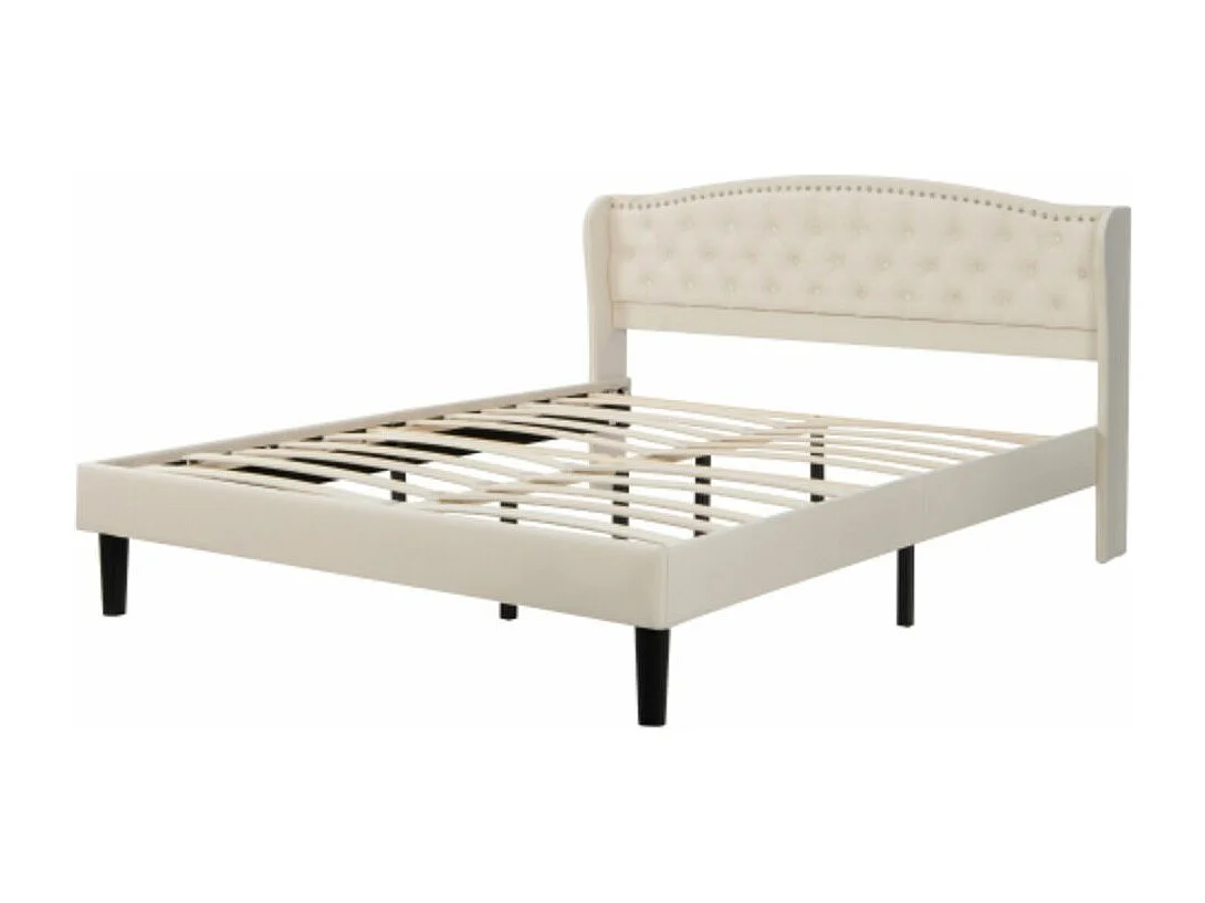 Lit rembourré élégant avec tête de lit en velours, 160*200 cm,  beige (avec matelas)