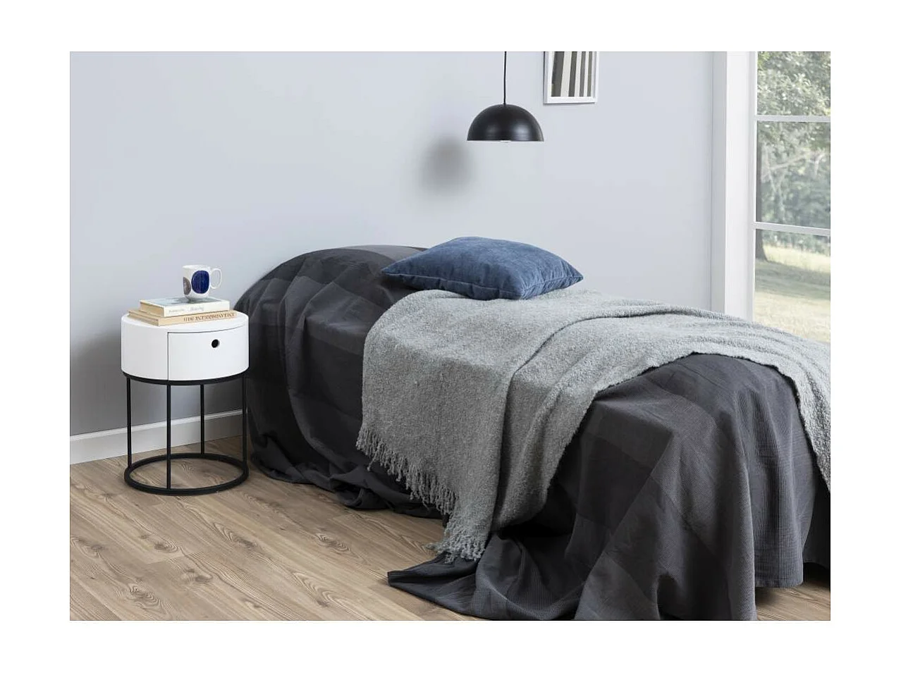 Polo table de nuit Ø40cm 1 tiroir blanc.