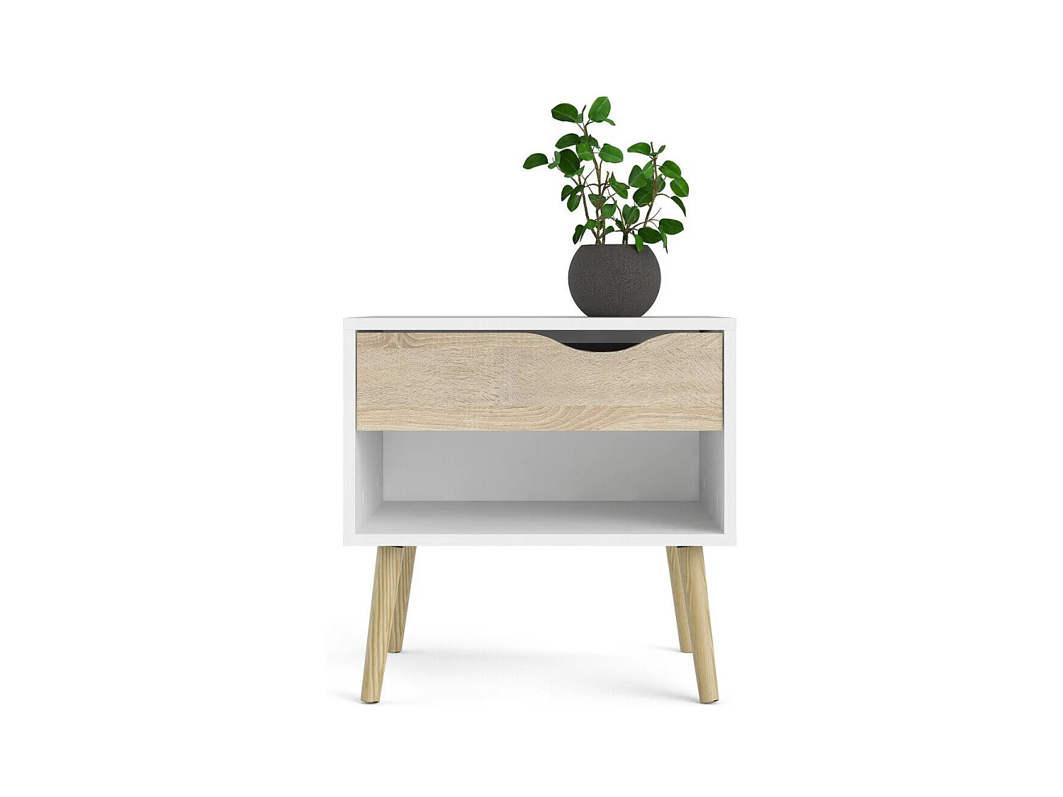 Table de chevet 1 tiroir, 1 niche blanc et décor chêne L50,2 cm - BILLUND