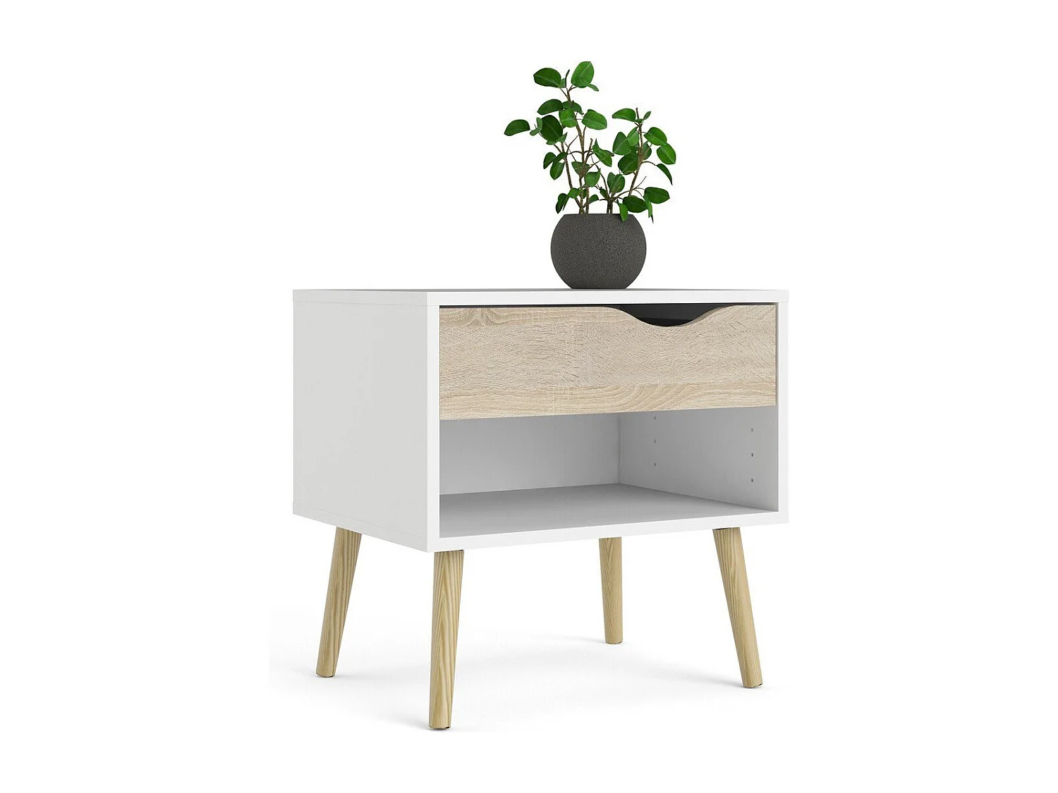 Nachtkastje Napoli met lade en plank wit/eiken.