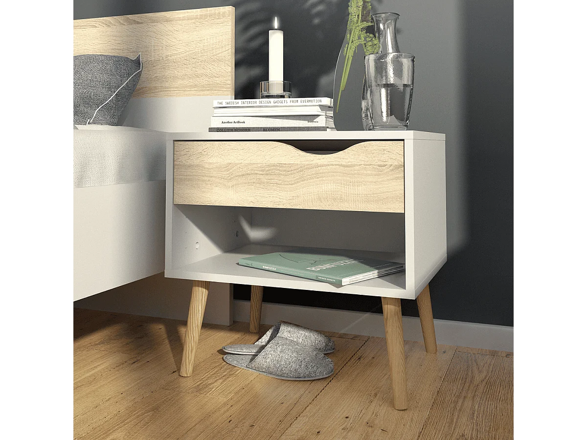 Nachtkastje Napoli met lade en plank wit/eiken.