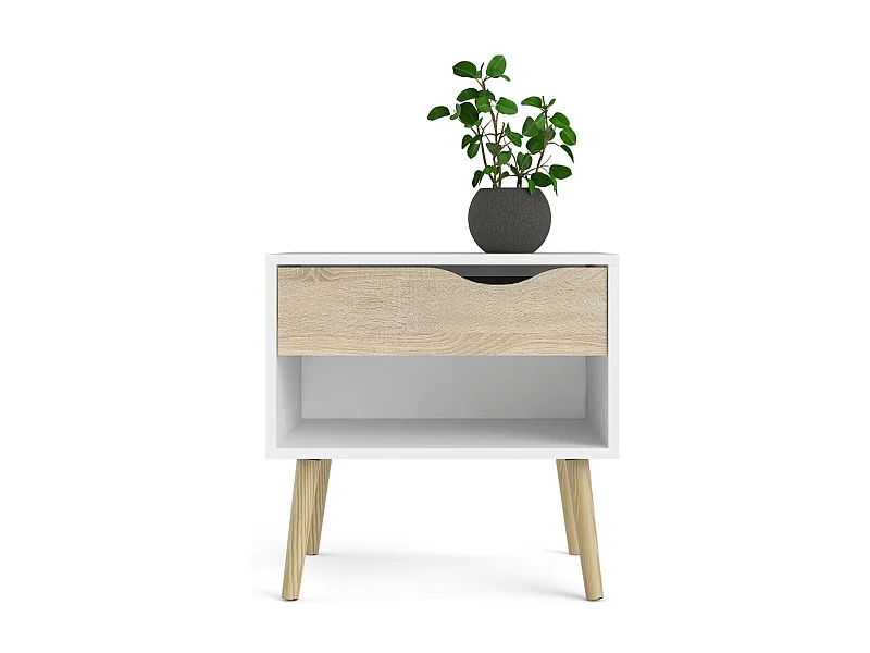Table de chevet 1 tiroir, 1 niche blanc et décor chêne L50,2 cm - BILLUND