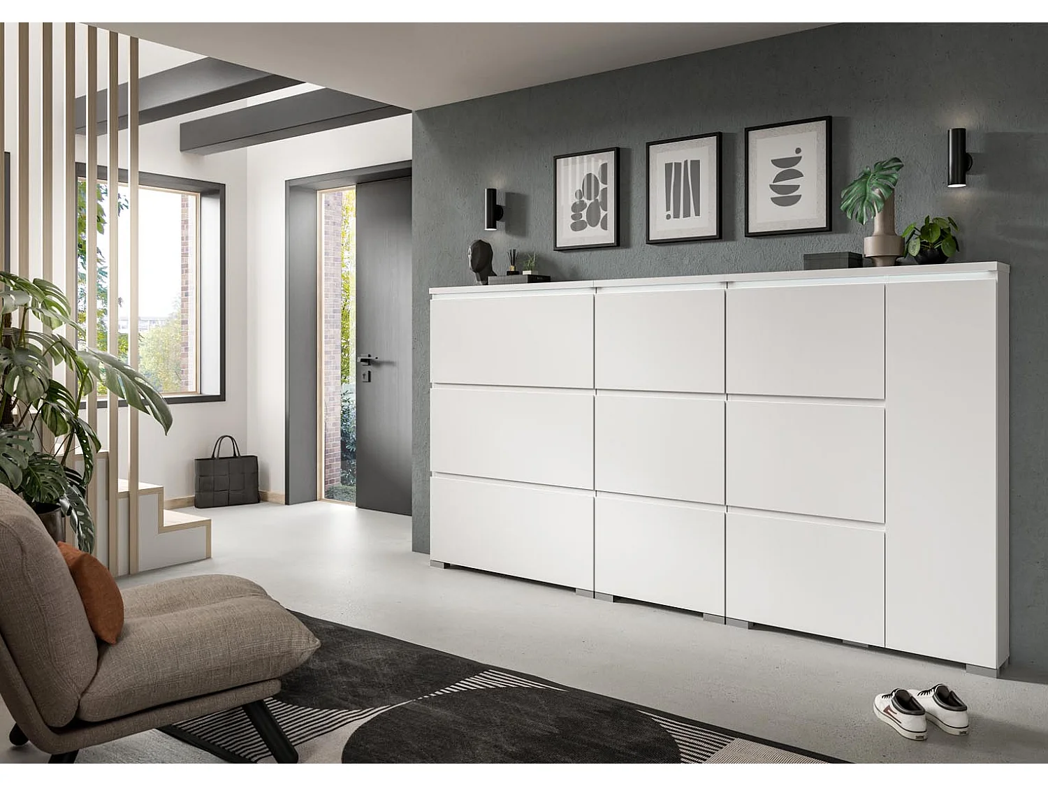 Shoelove meuble à chaussures 3 claquement de portes 95x130cm blanc.