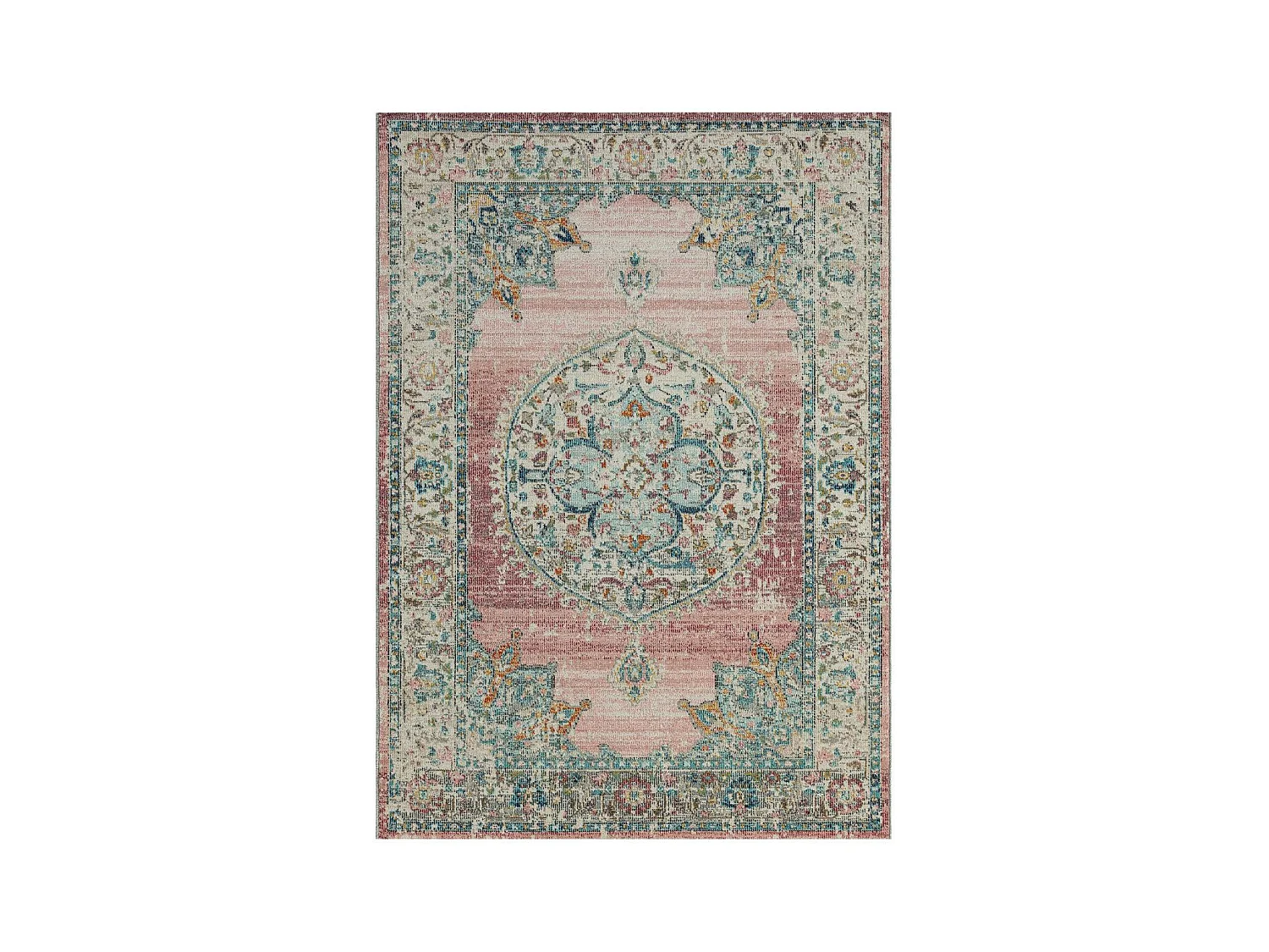 Tapis extérieur 200x290 tissé kilim bleu et ros SALOUT A