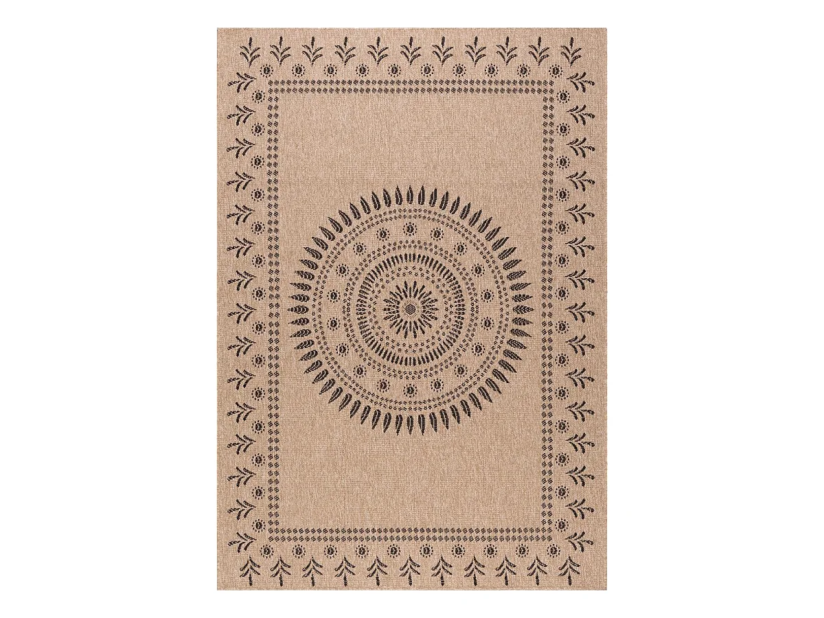 Tapis extérieur Ø80cm rond tissé kilim beige et noir JUTE ART 6