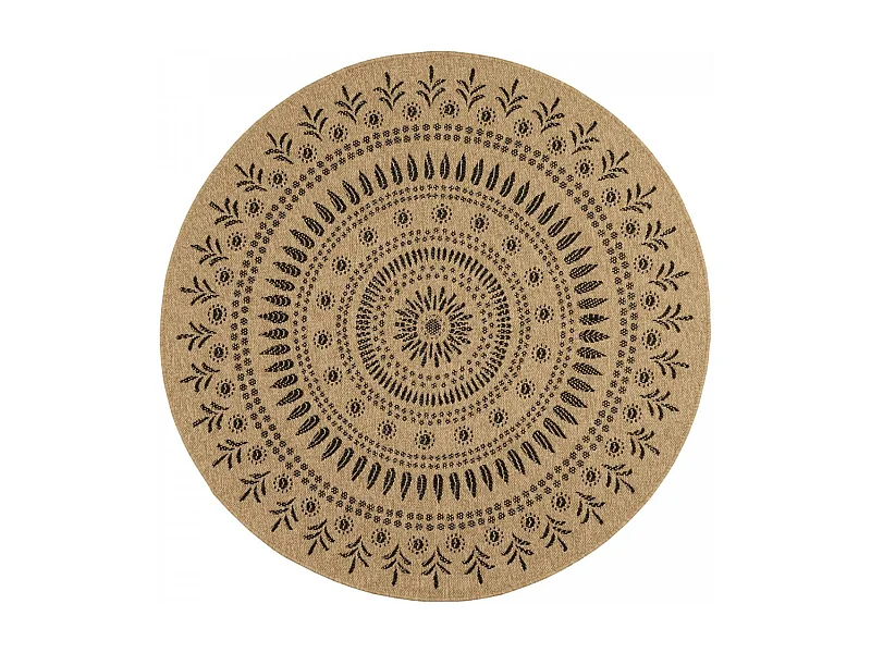 Tapis extérieur Ø80cm rond tissé kilim beige et noir JUTE ART 6