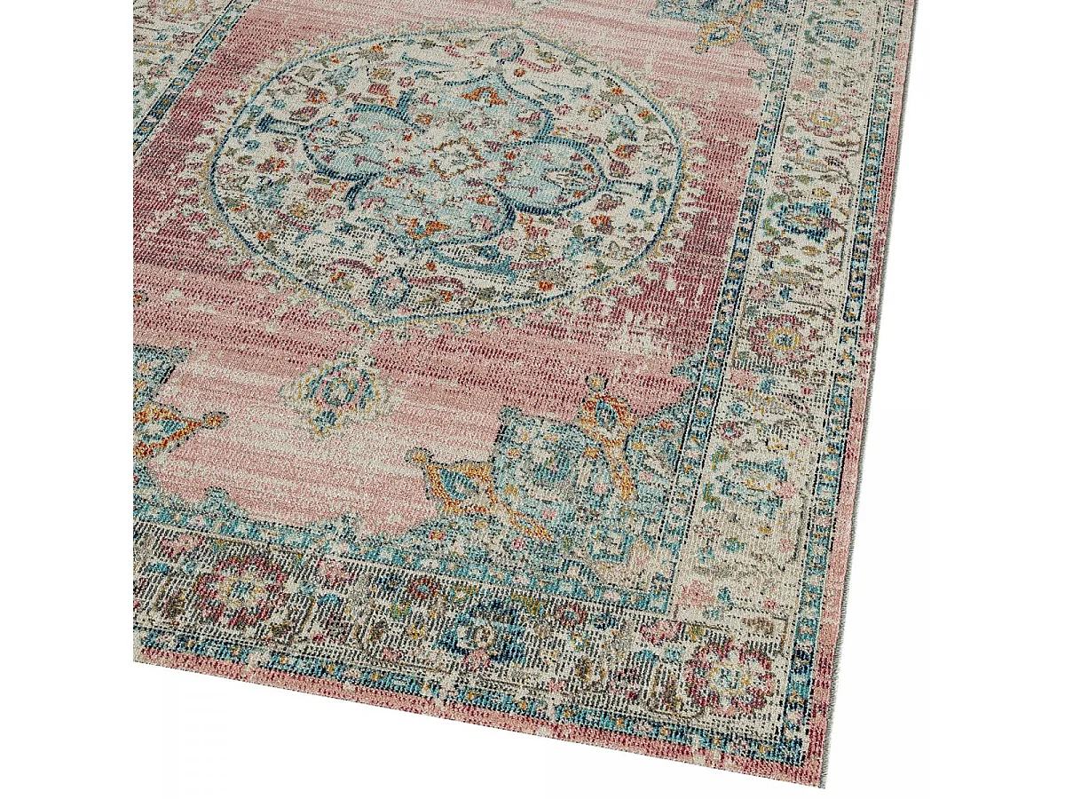 Tapis extérieur 160x230 tissé kilim bleu et ros SALOUT A
