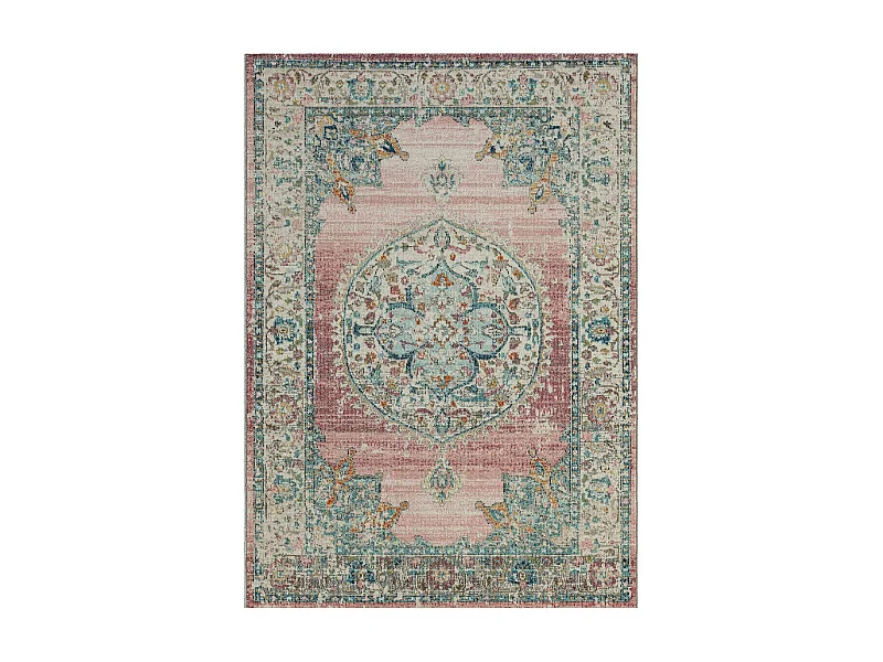 Tapis extérieur 160x230 tissé kilim bleu et ros SALOUT A