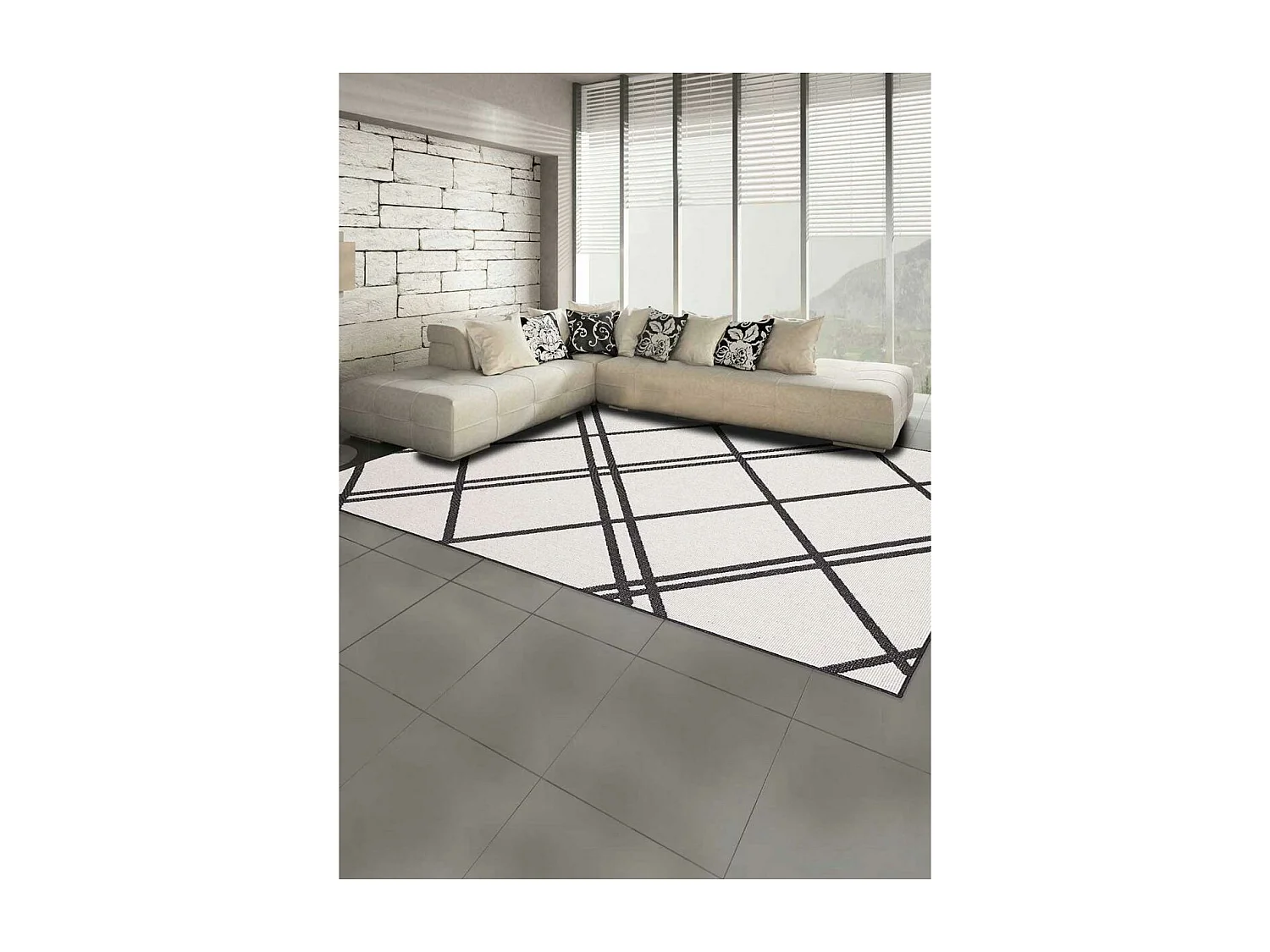 Tapis extérieur, kilim reversible 120x170 LYN2 AB REVERSIBLE noir et crème