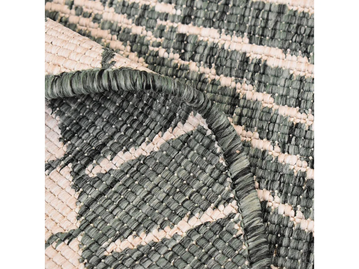 Tapis rond d'extérieur, kilim reversible Ø160cm LYN2 B ROND REVERSIBLE vert et crème