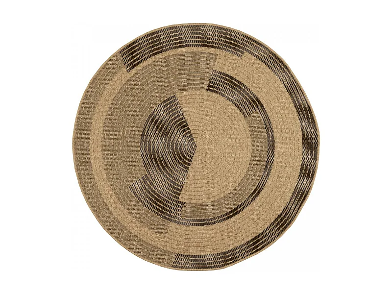 Tapis extérieur Ø120cm rond tissé kilim beige et noir JUTE ART 7
