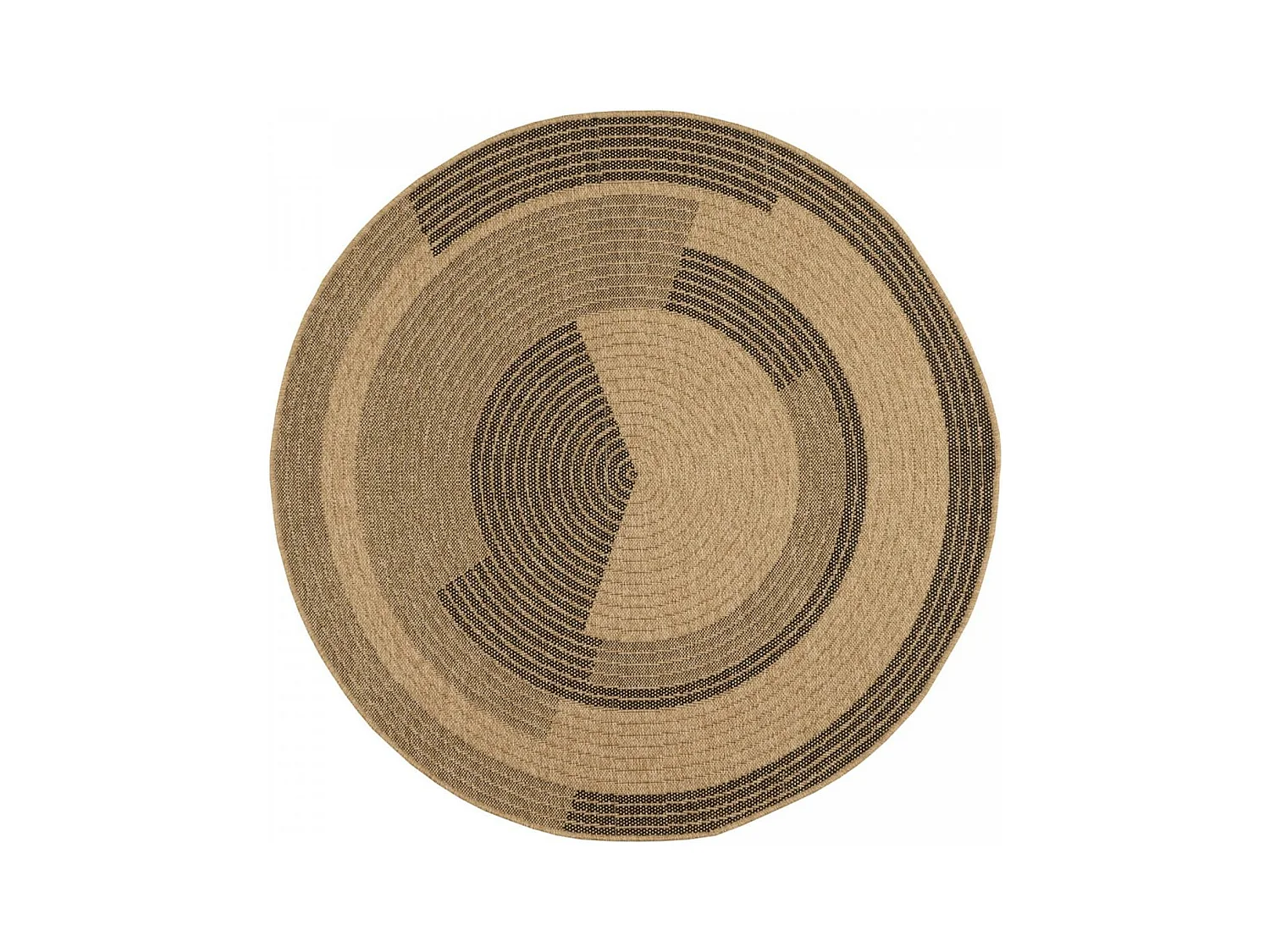 Tapis extérieur Ø120cm rond tissé kilim beige et noir JUTE ART 7