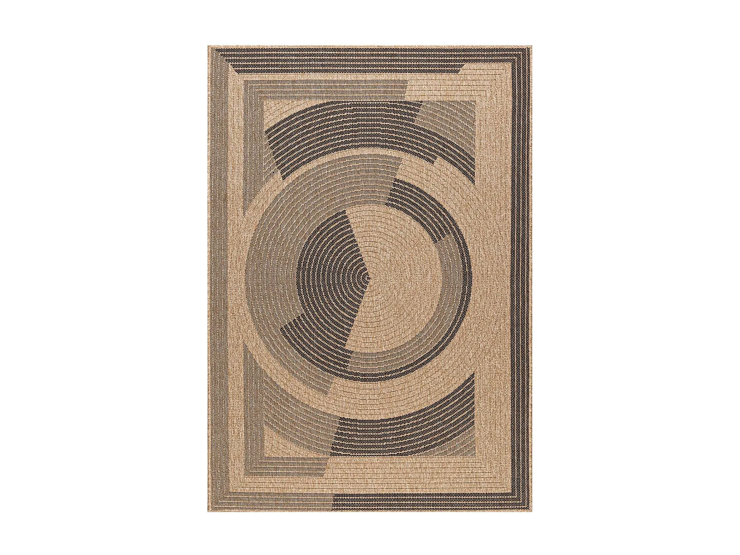 Tapis extérieur Ø120cm rond tissé kilim beige et noir JUTE ART 7