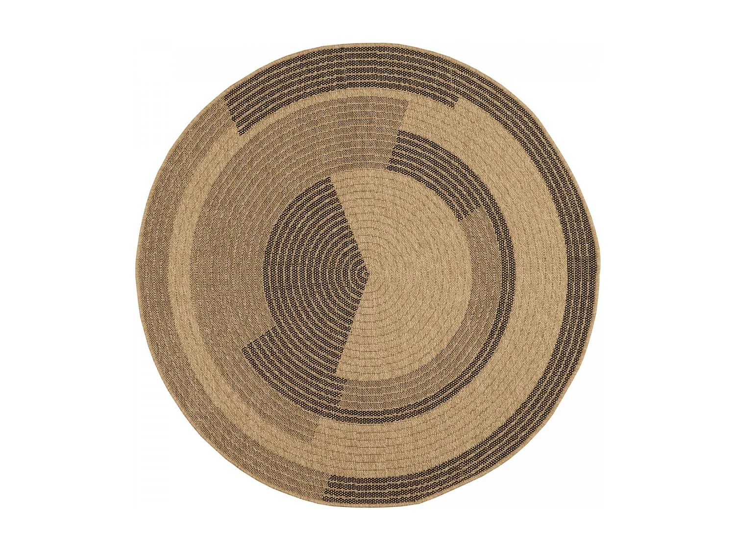 Tapis rond d'extérieur Ø120cm tissé kilim beige et noir JUTE ART 7