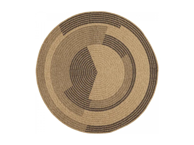 Tapis extérieur Ø120cm rond tissé kilim beige et noir JUTE ART 7
