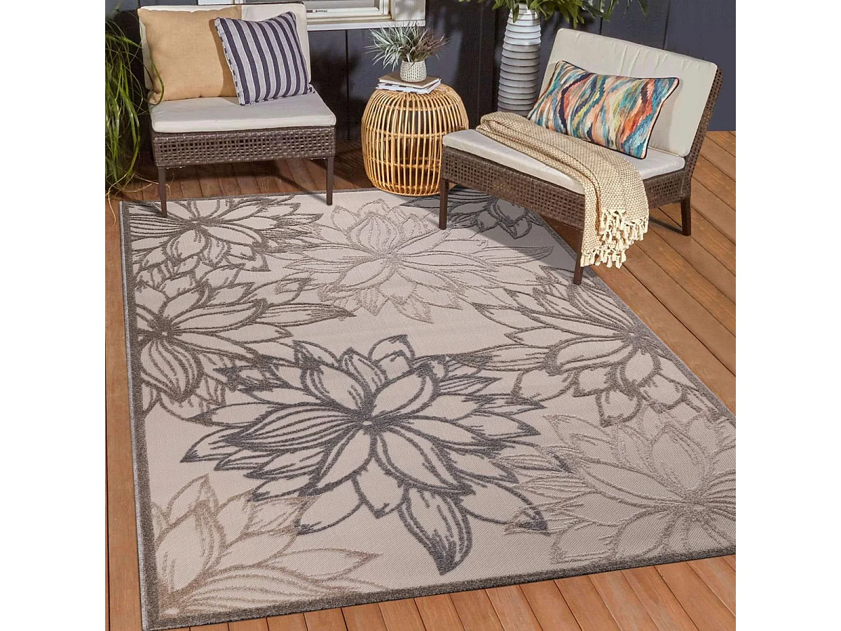 Tappeto da esterno 140x200 tessuto kilim marrone e crema CHIMEKO