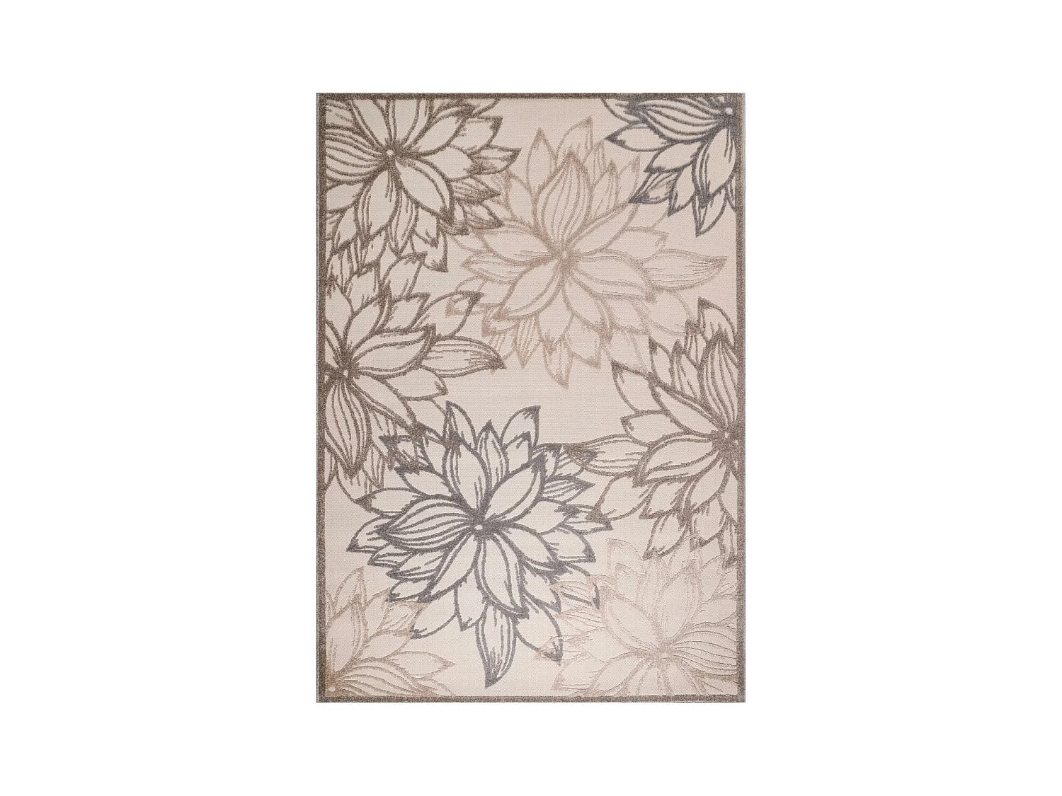 Tapis extérieur Ø150cm rond tissé kilim marron et crème CHIMEKO
