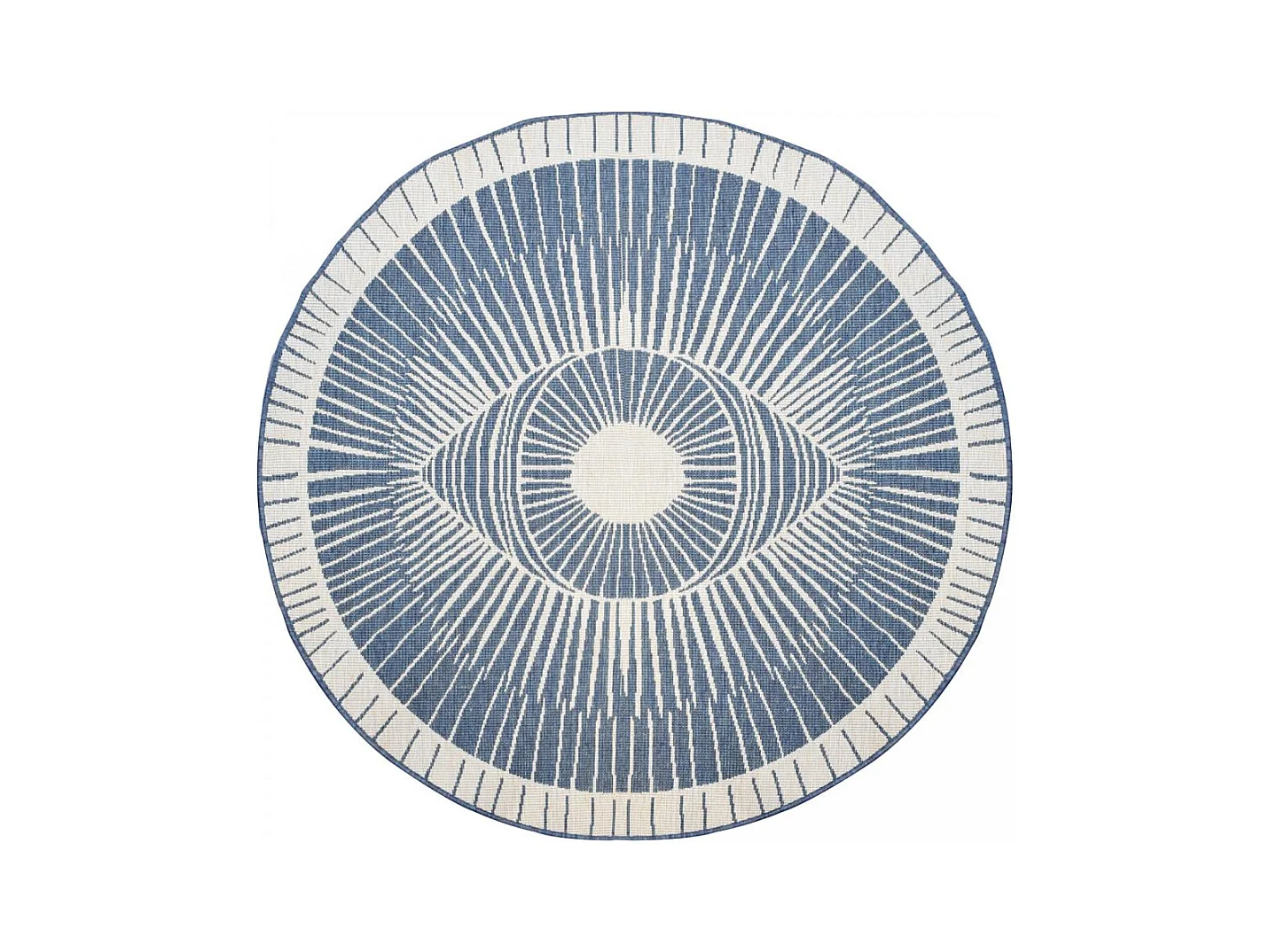 Tapis rond d'extérieur, kilim reversible Ø160cm LYN2 B ROND REVERSIBLE bleu et crème