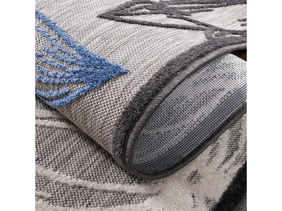 Tappeto da esterno 140x200 tessuto kilim grigio e blu CHIMEKO